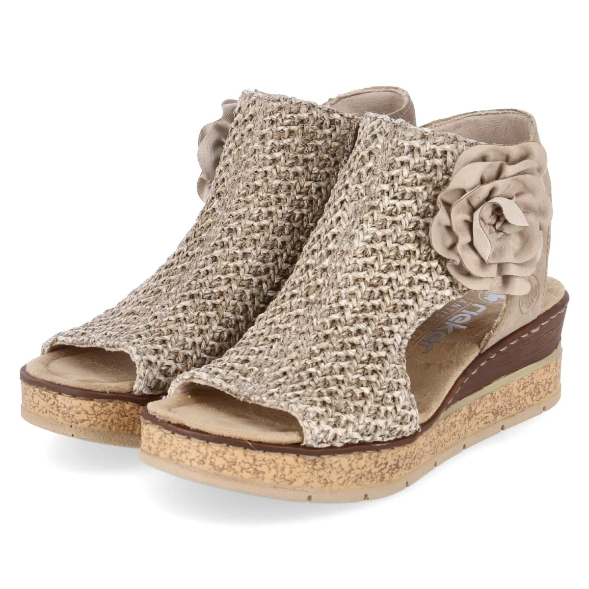 Rieker Schaftsandaletten - Gr. 39 - Beige - Textil & Synthetik