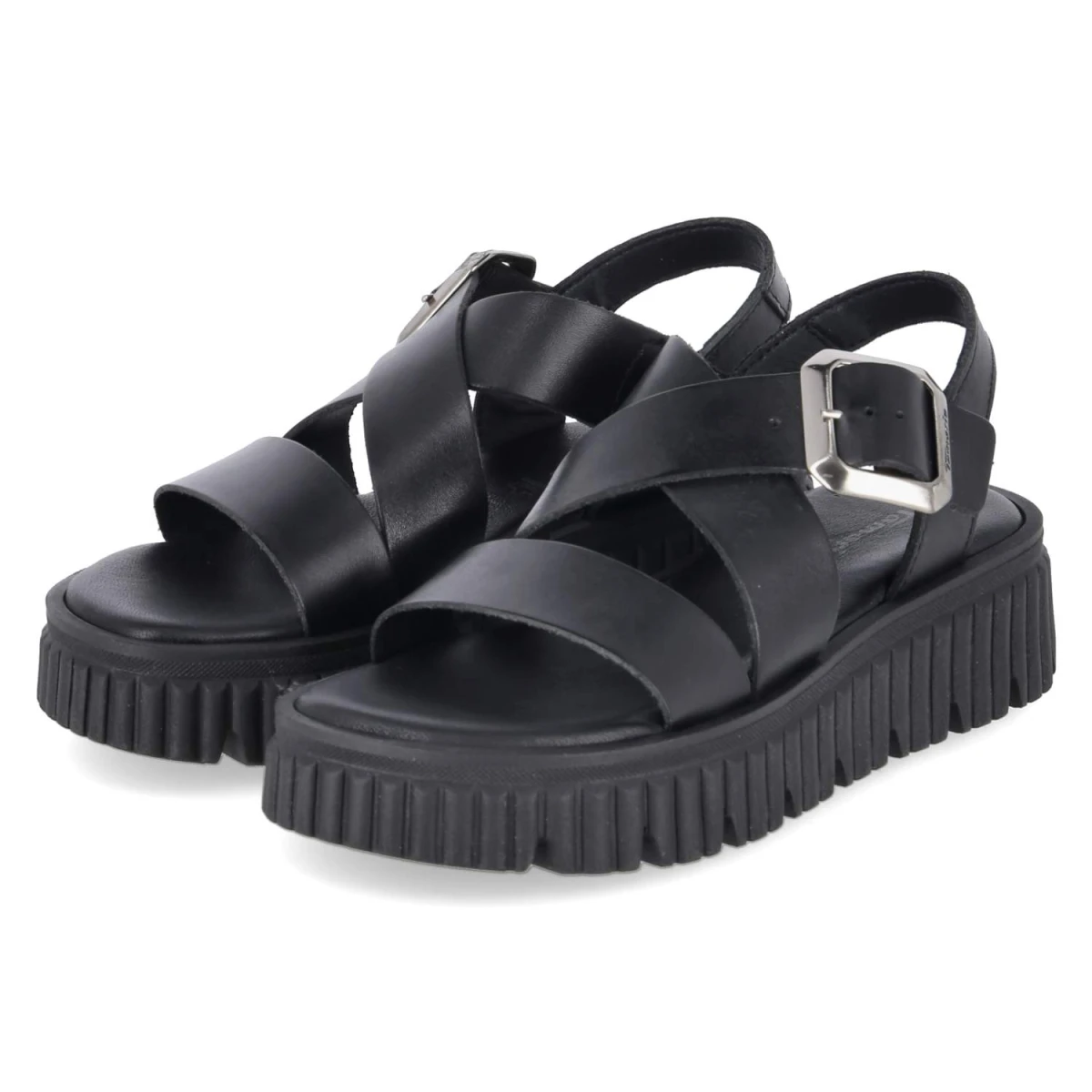 Tamaris Plateau-Sandalen - Gr. 41 - Schwarz - Glattleder