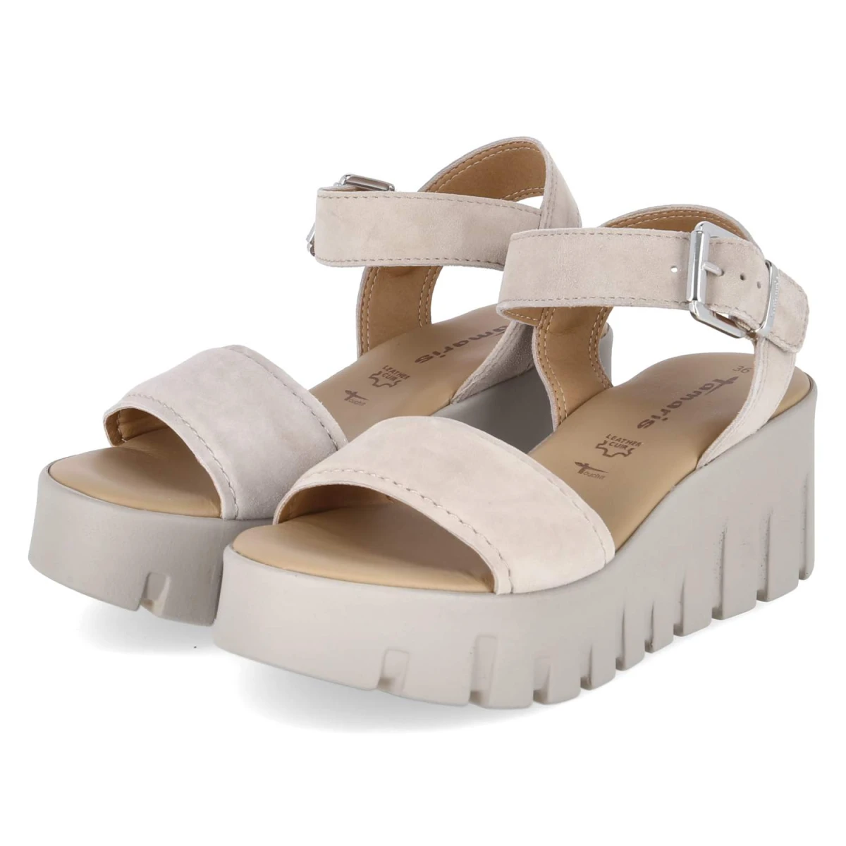 Tamaris Plateausandalen - Gr. 36 - Taupe - Rauleder