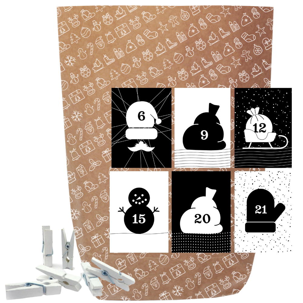 Adventskalender Set zum Befüllen X-MAS ICON BLACK & WHITE