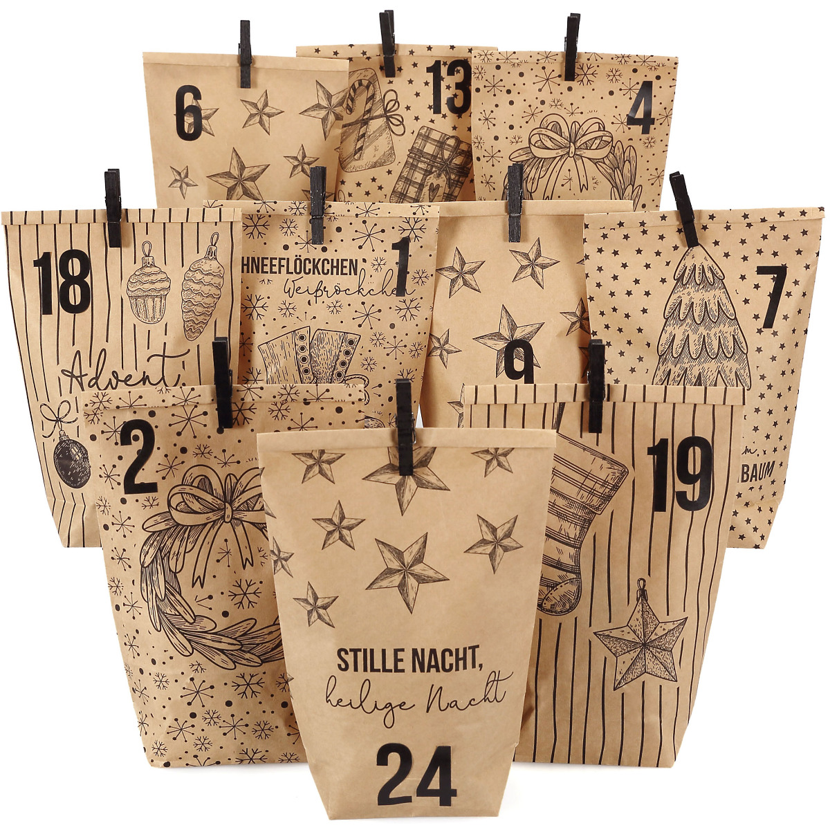 DIY Adventskalender Tüten Set – HEILIGE NACHT – zum Befüllen