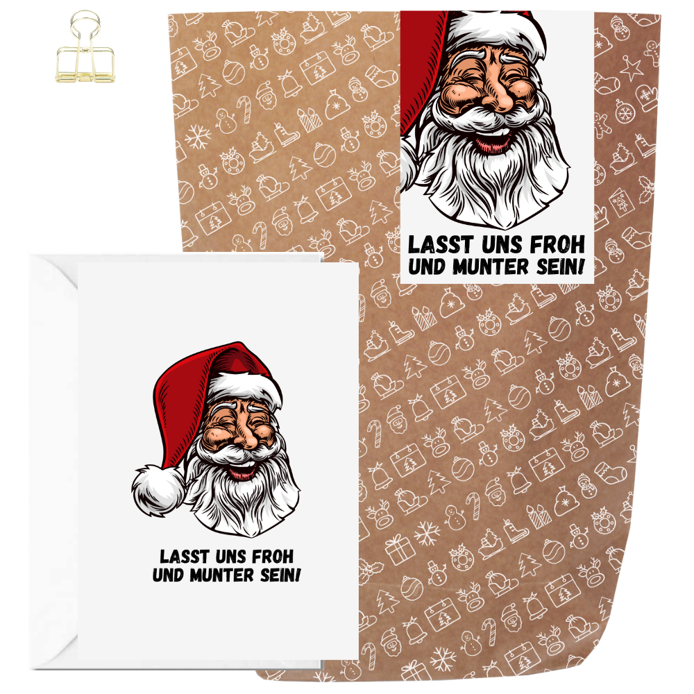 Geschenktüte + Grußkarte für Weihnachtsgeschenke „Froh und munter sein!“ - zum Befüllen