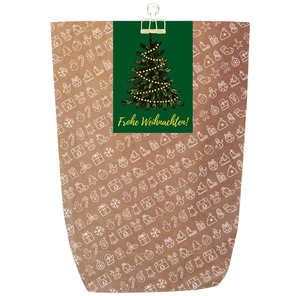 Schöne Geschenkverpackung für Weihnachtsgeschenke „Frohe Weihnachten“ (Motiv Licherkette)