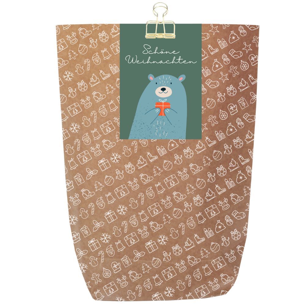 Geschenkverpackung für Weihnachtsgeschenke „Schöne Weihnachten“ (Motiv Bär)