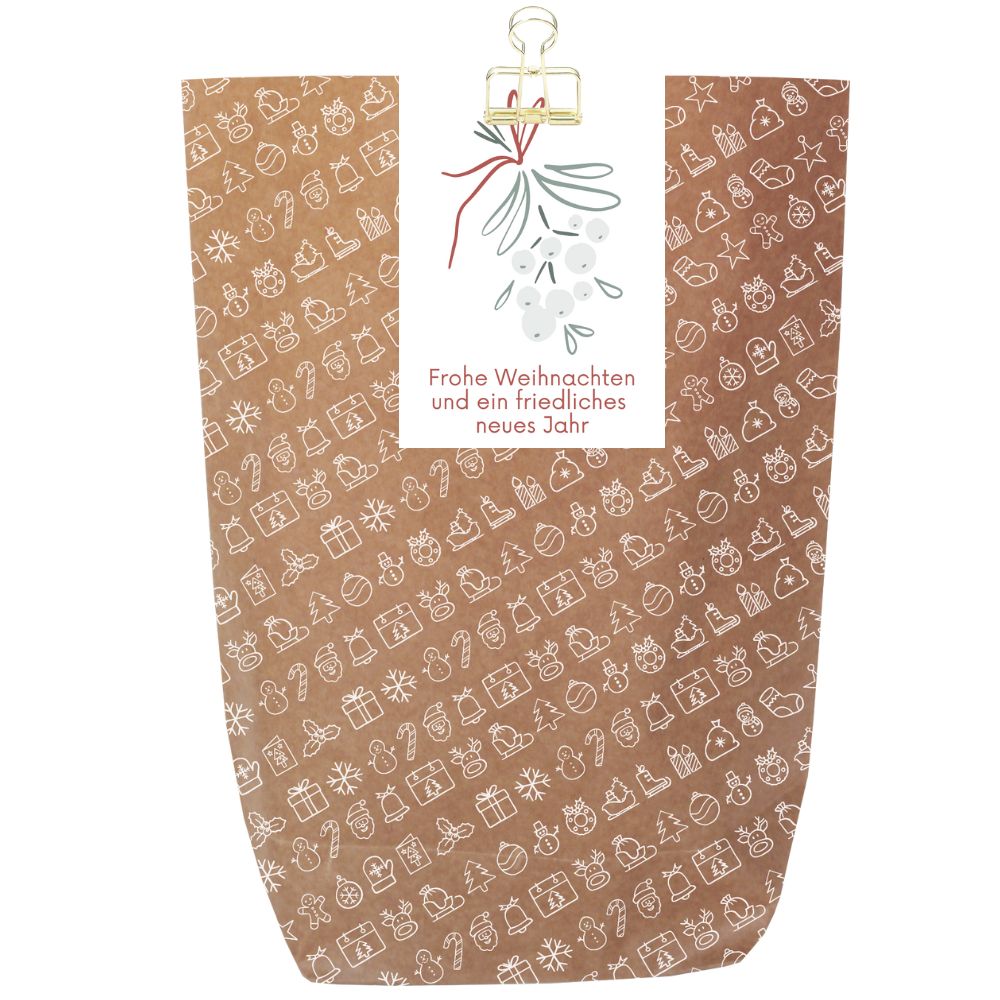 Geschenkverpackung für Weihnachtsgeschenke „Frohe Weihnachten“ (Motiv Mistelzwei)