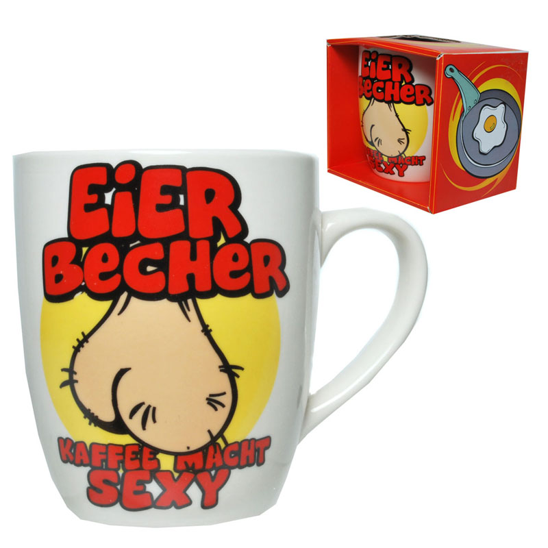 Becher Eier-Becher' Porzellan mit Spruch'