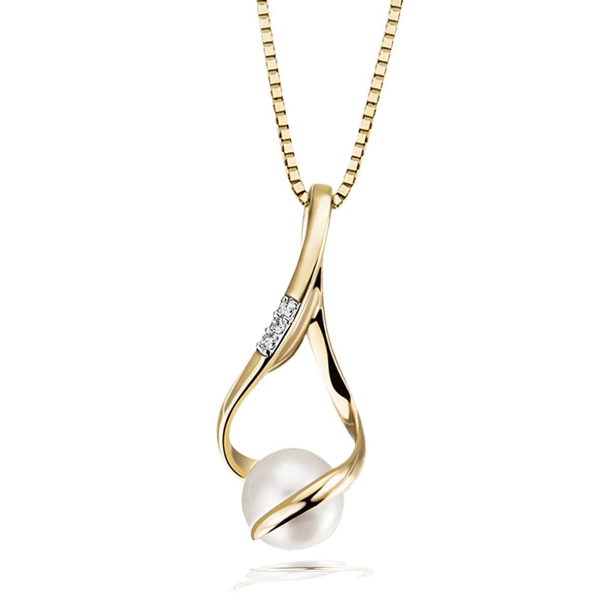 Collier 585 Gelbgold 1 Süßwasserperle 3 Diamanten