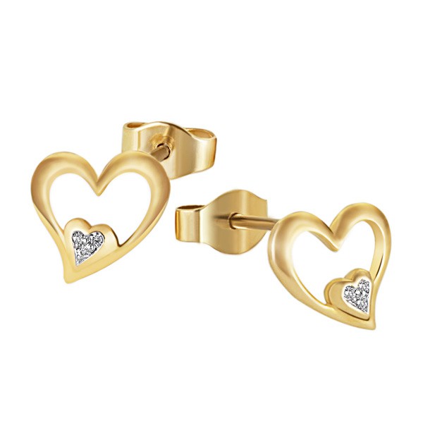 Paar Ohrstecker Herzen 375 Gelbgold 6 Diamanten zus. 0,02 ct. SI1/H