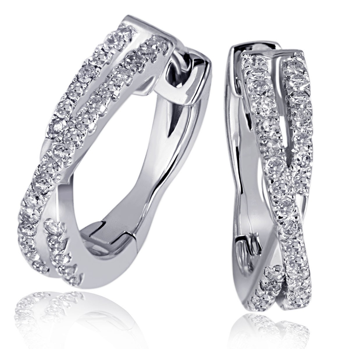 Paar Creolen Linien 585 Weißgold 60 Diamanten zus. 0,23 ct.