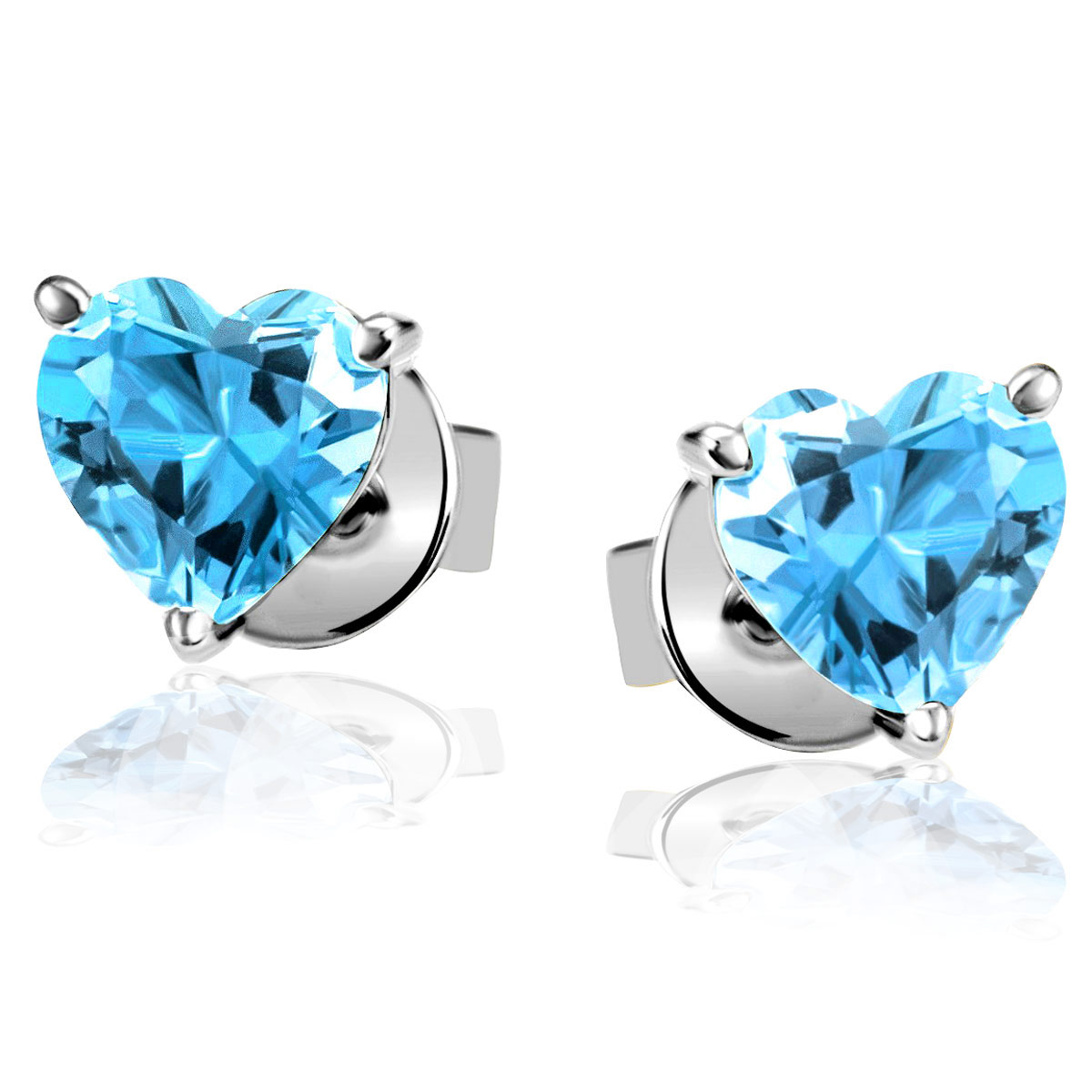 Ohrstecker Herz 585 Weißgold 2 echte Topas Edelsteine zus. 1,04 ct.hellblau