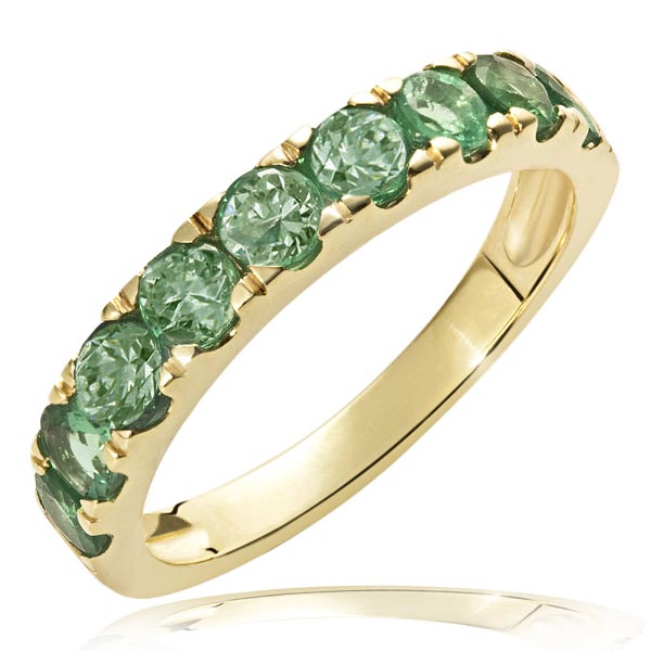 Damenring Memoire 375 Gelbgold 9 Smaragd Edelsteine zus. 1,53 ct. grün