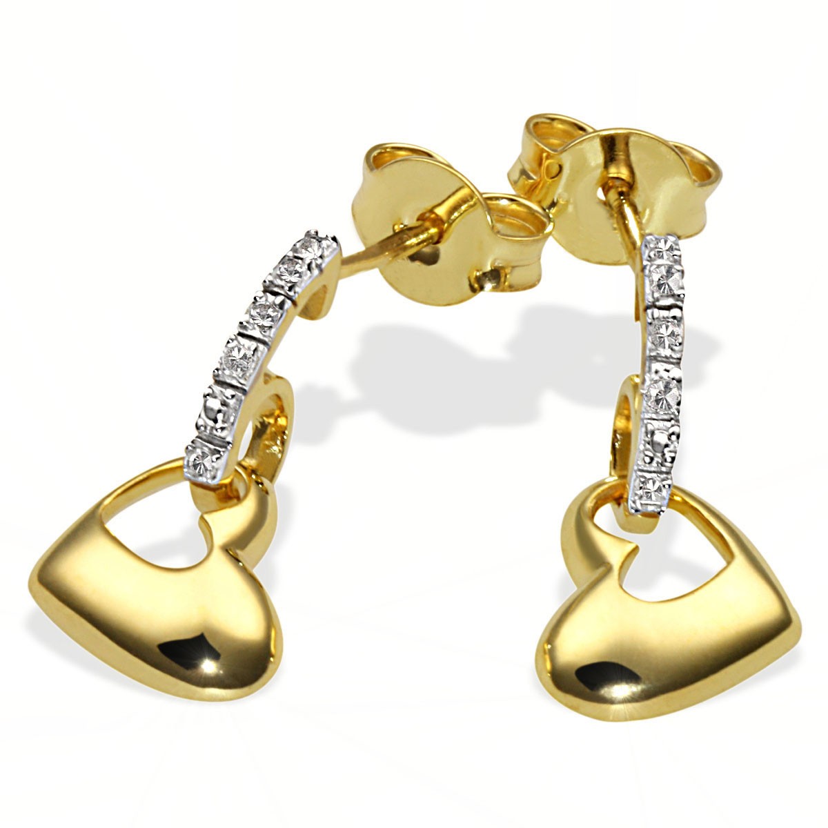 Paar Ohrhänger Herzen 375 Gelbgold 6 Diamanten zus. 0,03 ct. SI1/H