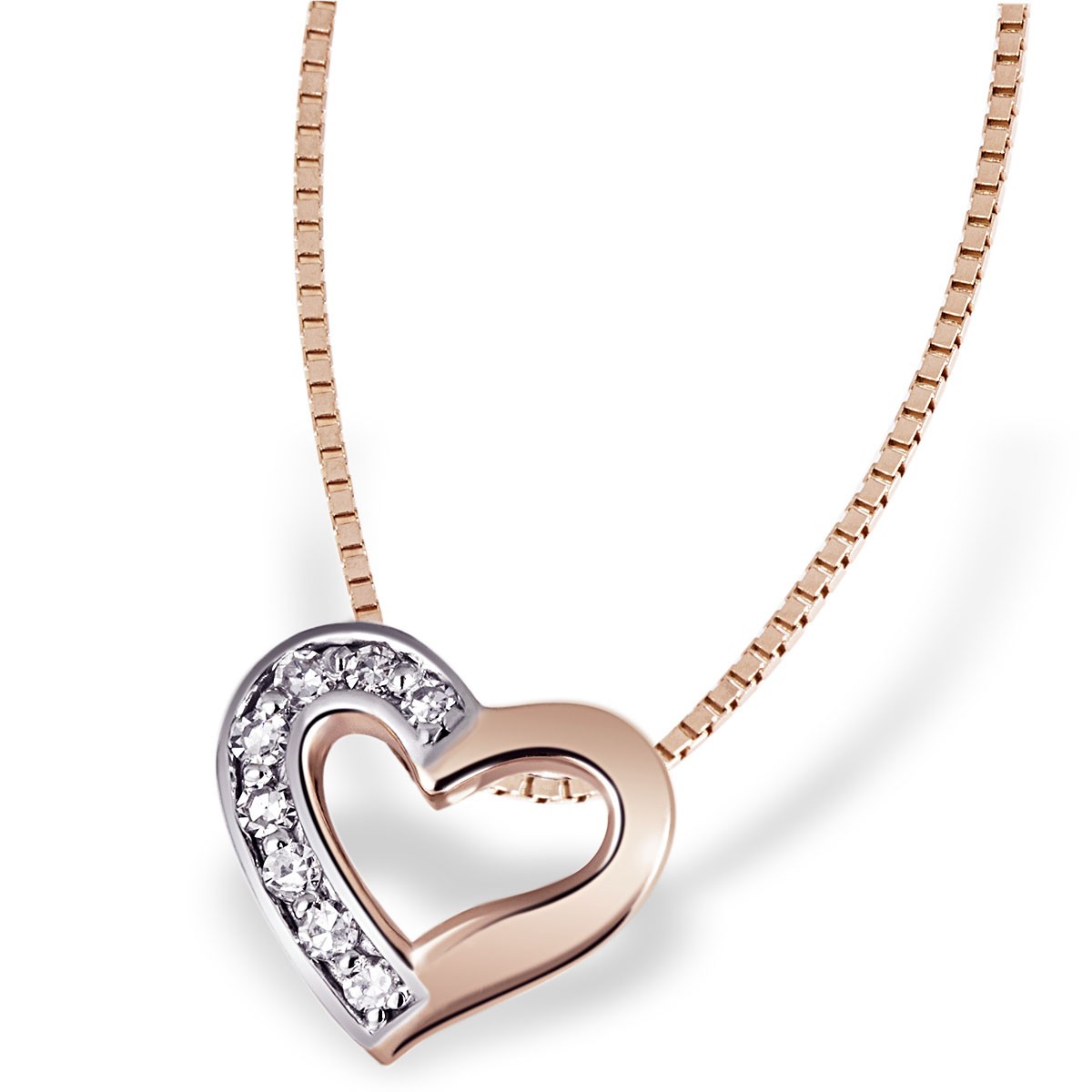 Collier Herz 375 Rotgold 8 Diamanten zus. 0.07 ct. SI1/H