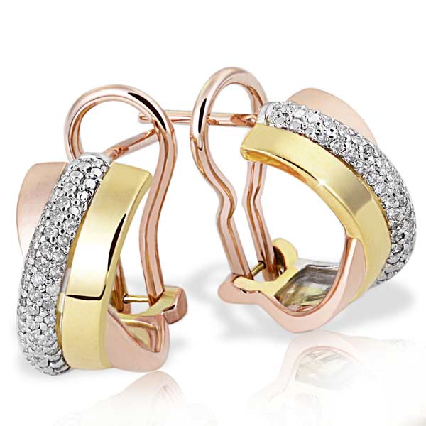 Paar Creolen Pavee Tricolor 375 Gold 80 Diamanten zus. 0.31 ct.