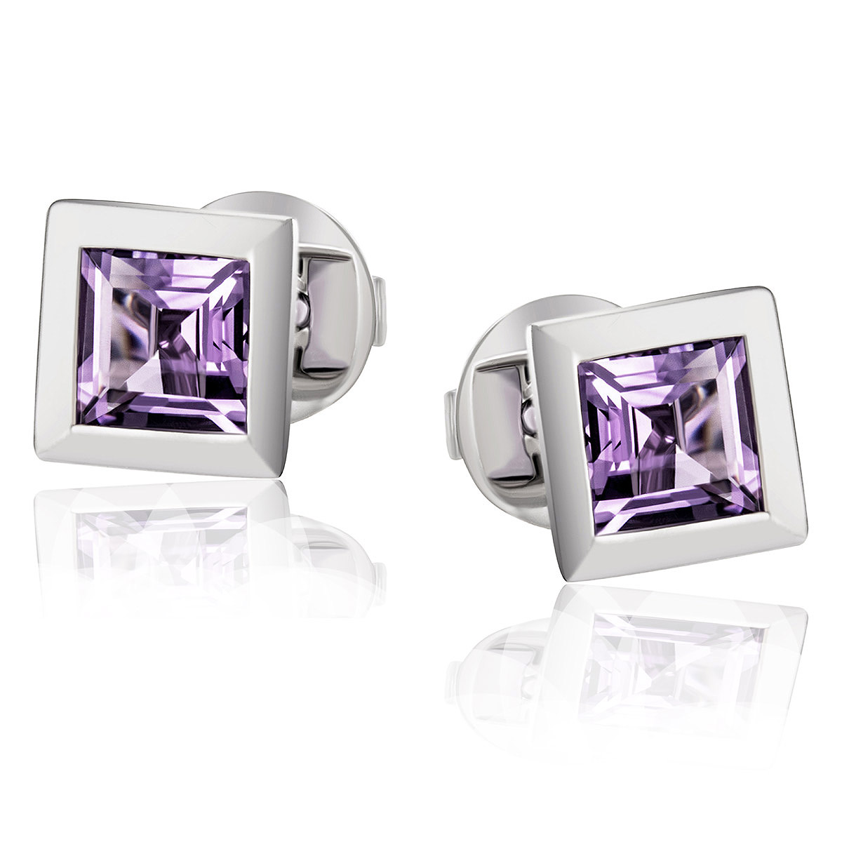 Ohrstecker 585 Weißgold 2 echte Amethyst Edelsteine zus. 1,18 ct.lila