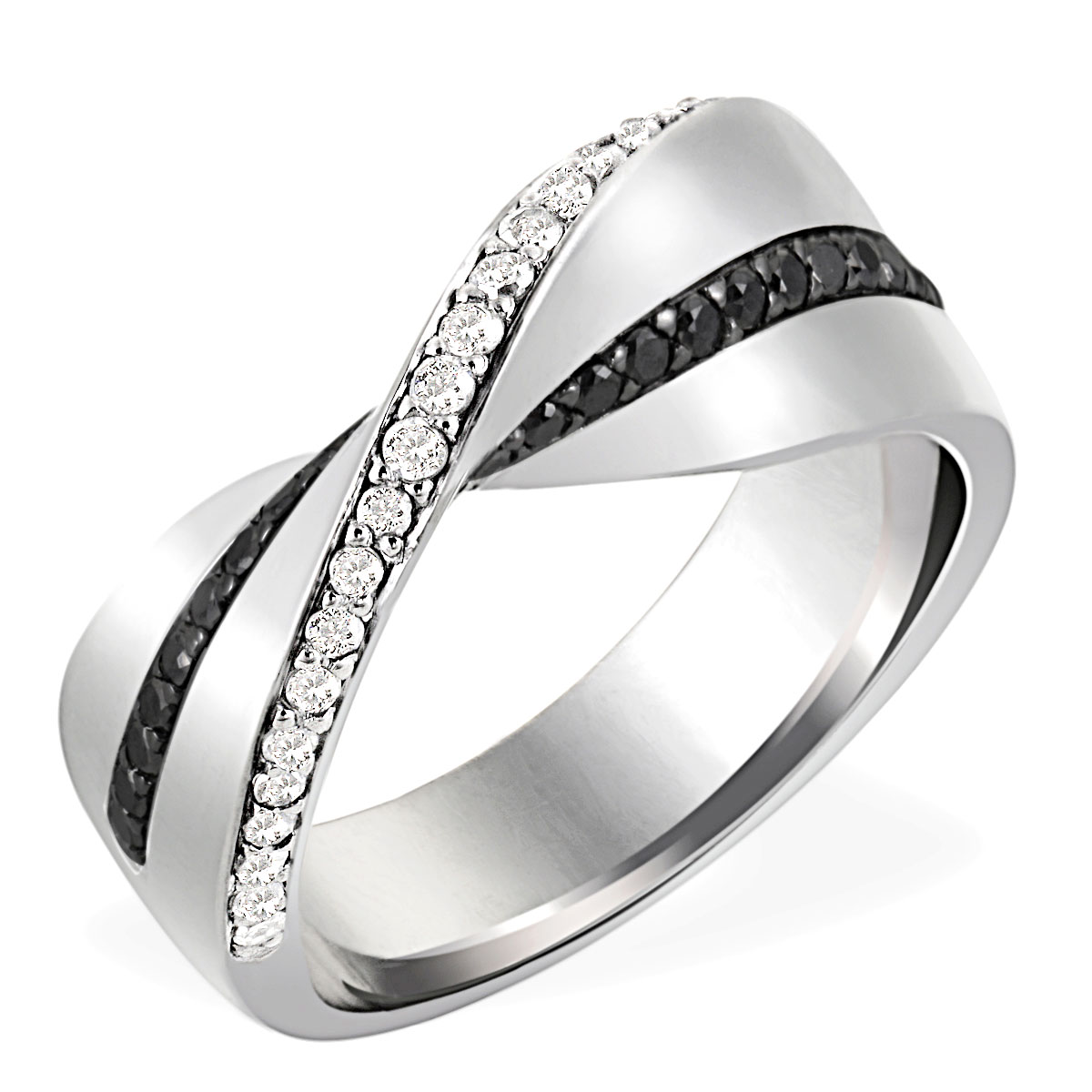 Damenring Spin 750 Weißgold 28 schwarze Brillanten u. 25 Diamanten zus. 0,55 ct.