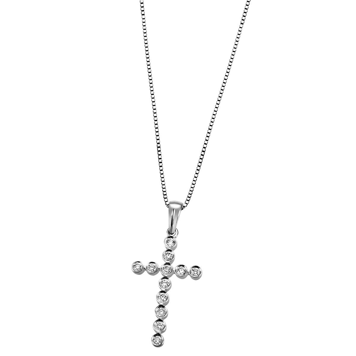 Collier Kreuz 585 Weißgold 12 Diamanten zus. 0.18 ct SI1/H