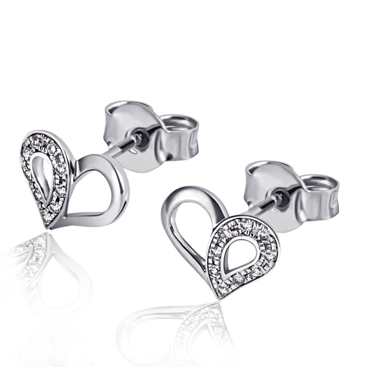 Ohrstecker Herzen 585 Weißgold rhodiniert 18 Diamanten 0.06 ct.