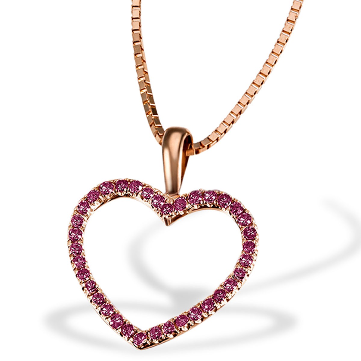 Collier Red Heart 375 Rotgold 30 Rubin Edelsteine 0.18 ct.