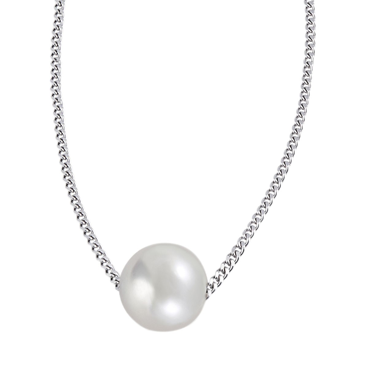 Collier 925 Sterlingsilber Panzerkette 1 weiße Akoya Perle 8-9 mm