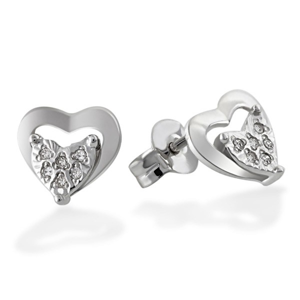Paar Ohrstecker Herz 585/- Weißgold 12 Diamanten 0,06 ct.