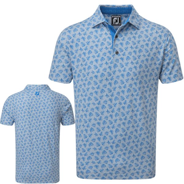 'Footjoy Golf Pique Herren Polo Palmen grau/blau (88376)'