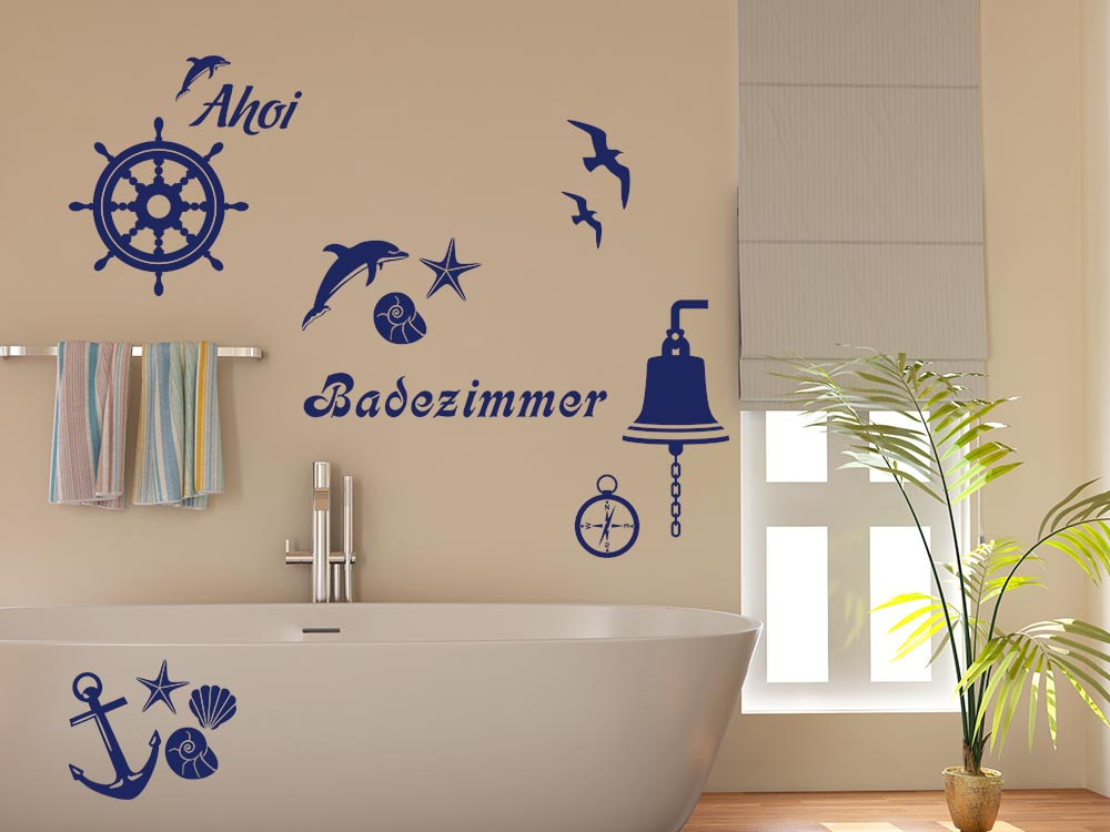 Wandtattoo Set Ahoi Maritim mit Muscheln