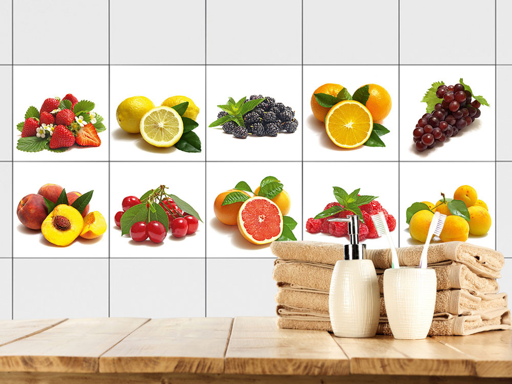 Fliesen zum Aufkleben Set Obst Erdbeere Früchte