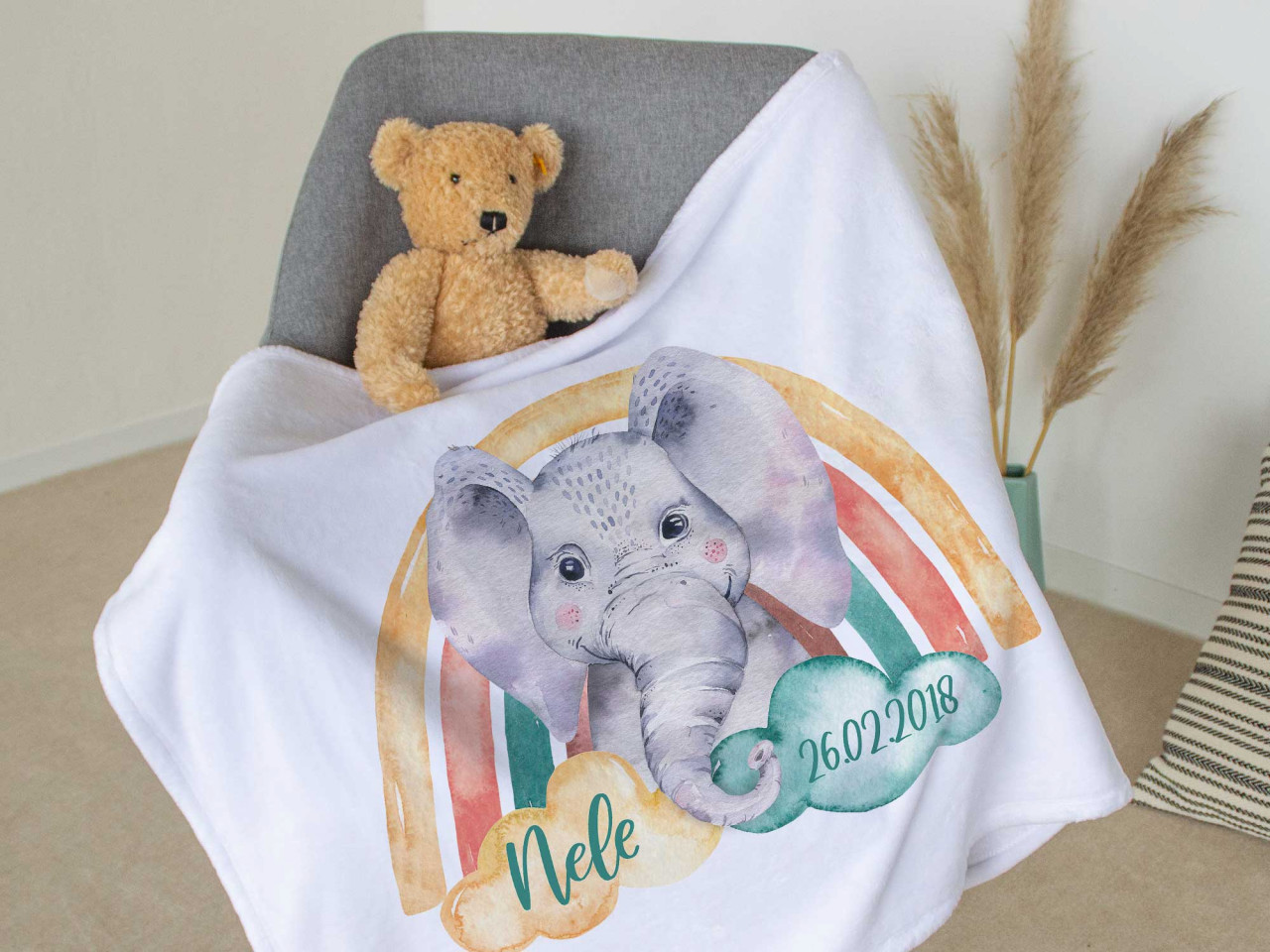 Babydecke mit Namen und Geburtsdatum personalisiert -...