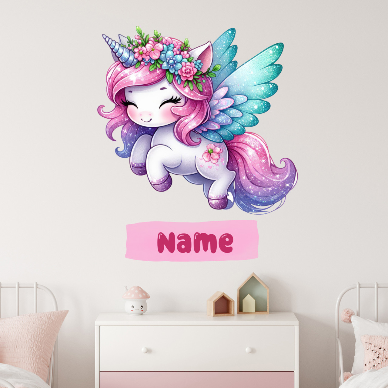 Süßes Wandtattoo Einhorn mit Namen