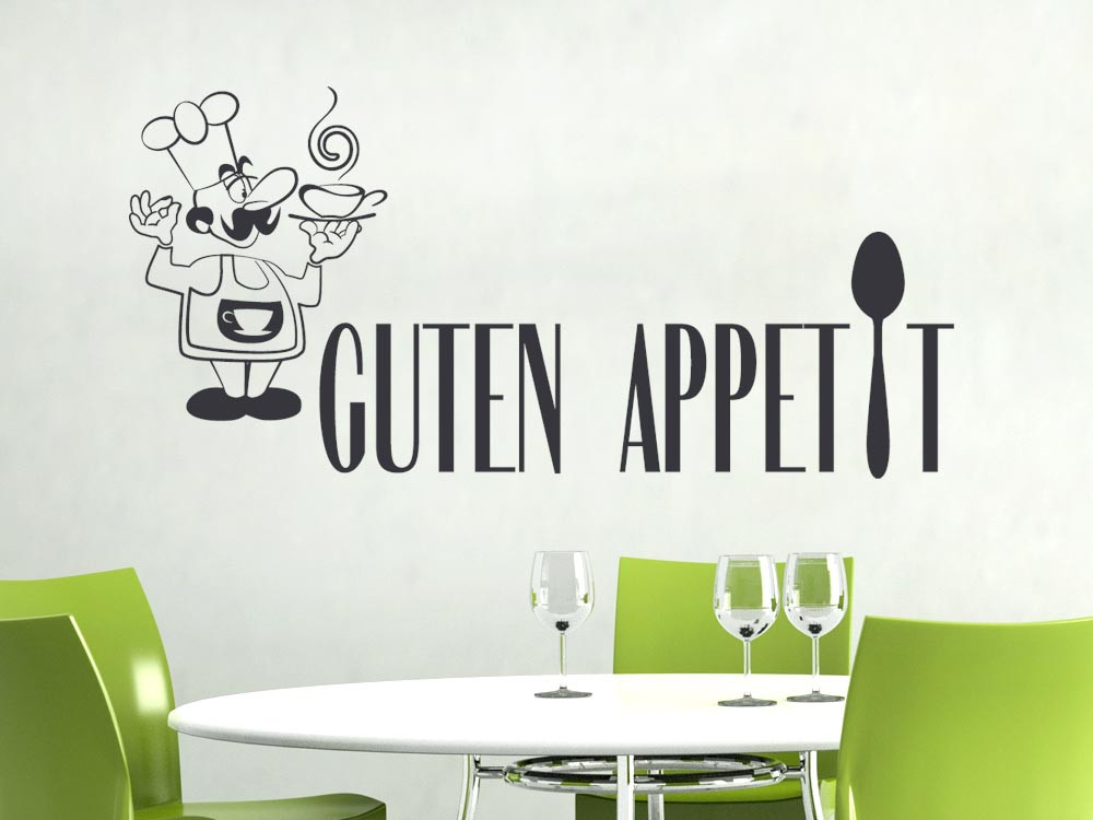 Wandtattoo Spruch Guten Appetit mit einem Koch