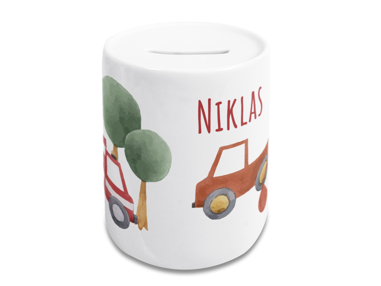 Spardose mit Namen Kinder Autos, personalisiert