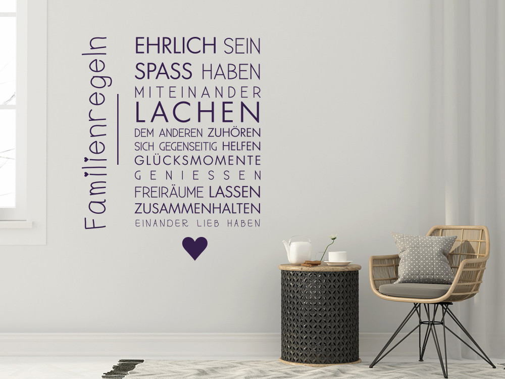 Wandtattoo Familie für Wohnzimmer Spruch Familienregeln