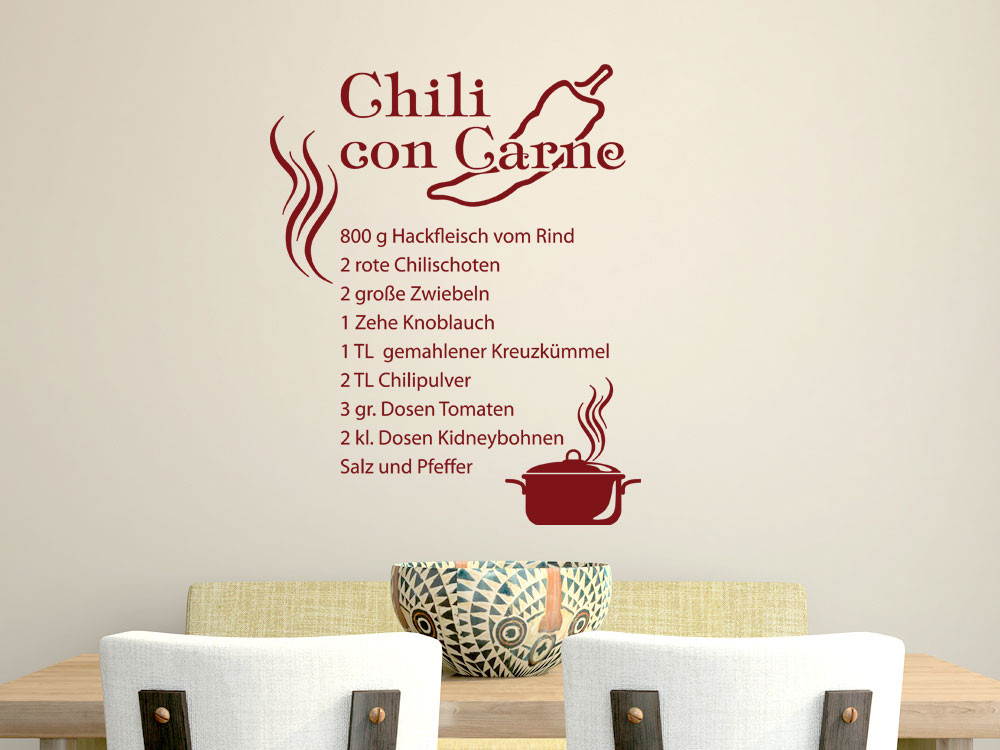 Wandtattoo für Küche Chili con Carne Rezept