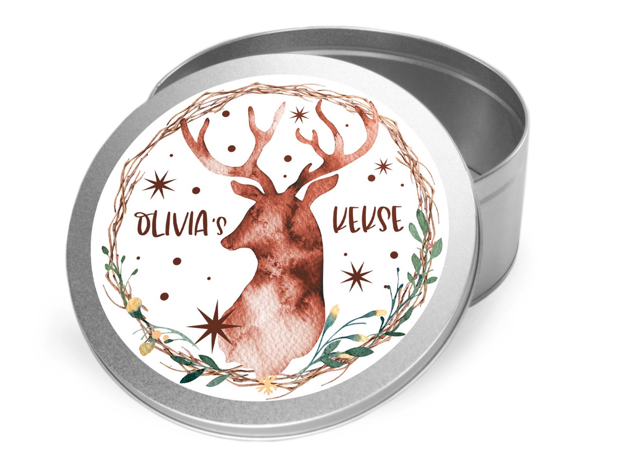 Personalisierte Keksdose mit Hirsch