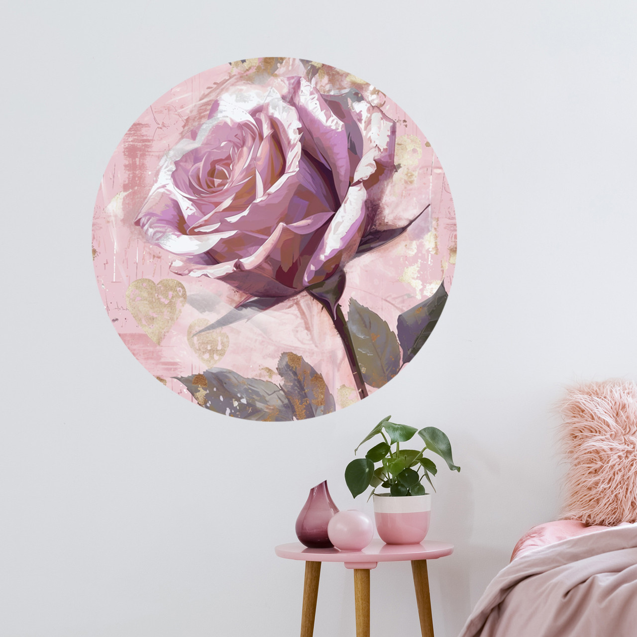 Wandtattoo Rund Blume Rose - Vintage altrosa