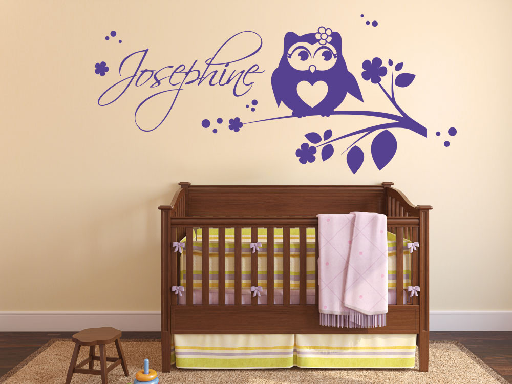Wandtattoo für Mädchenzimmer Eule Blätter Wunschname