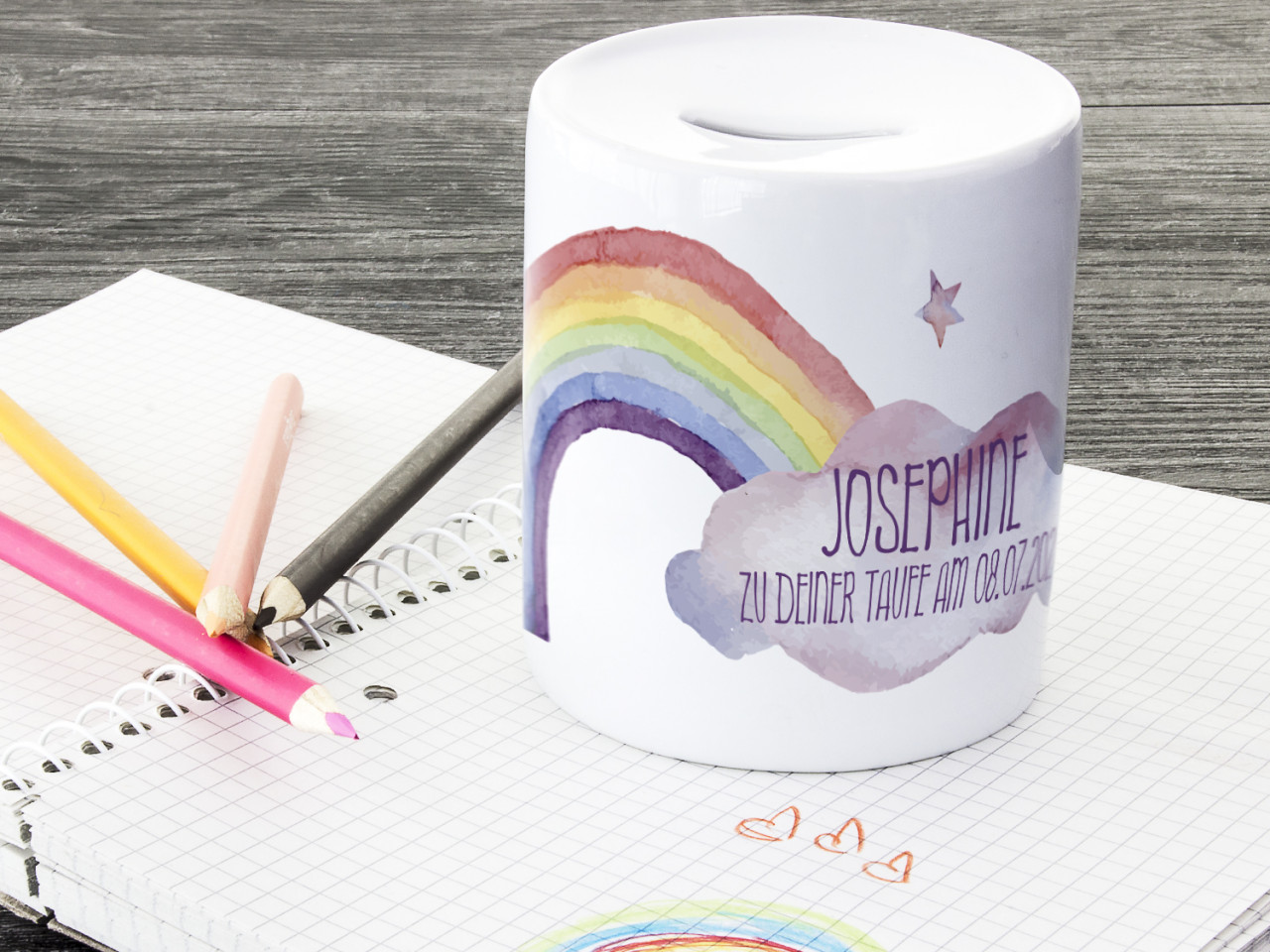 Spardose Taufe Mädchen Personalisiert, Regenbogen