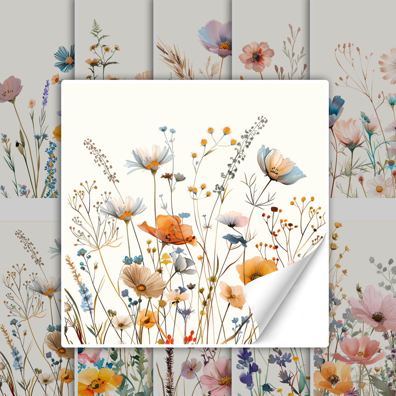 Fliesenaufkleber Wiese Blumen Bad & Küche, Boho Shabby Chic