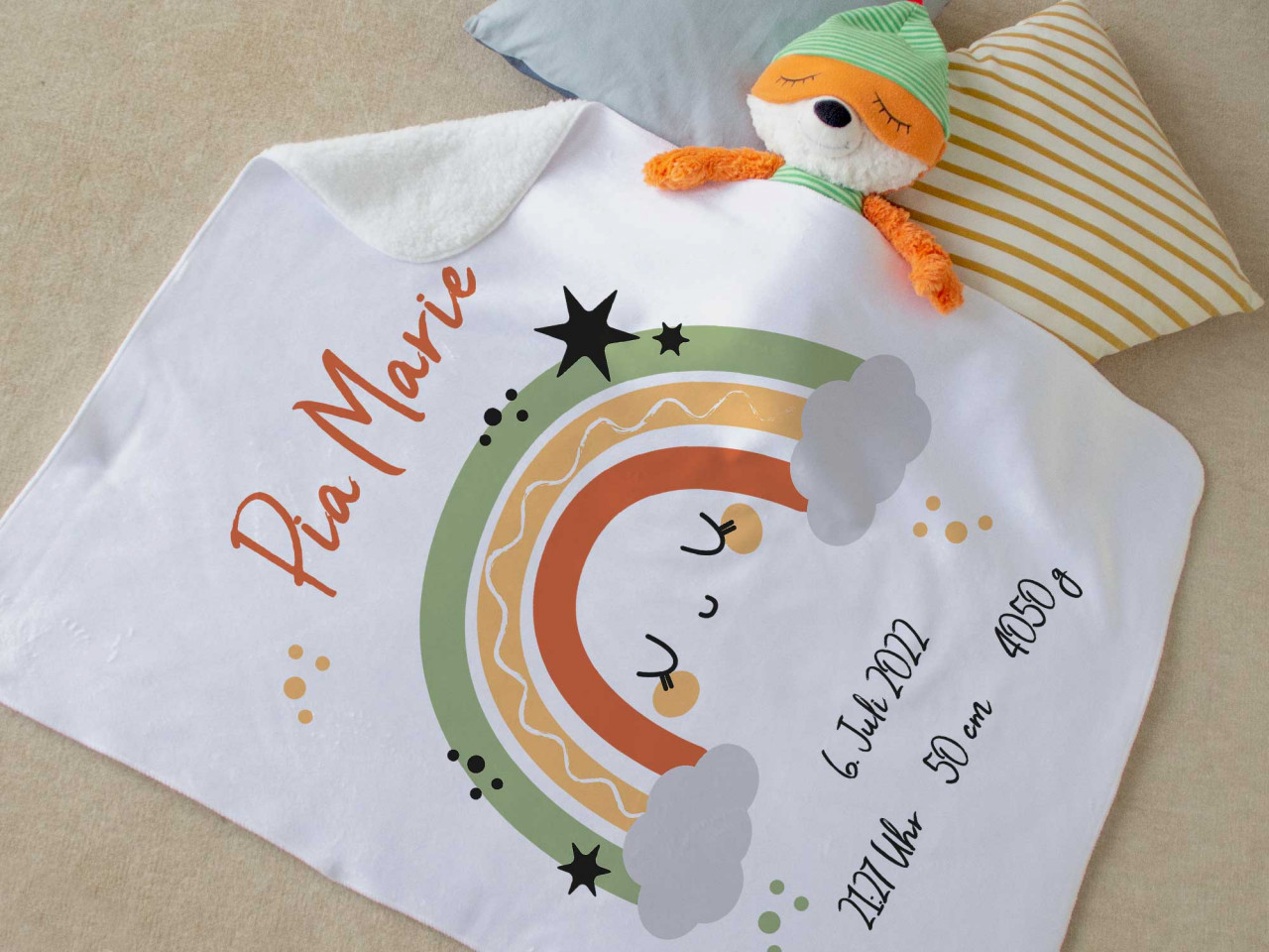 Babydecke mit Namen und Geburtsdaten personalisiert -...