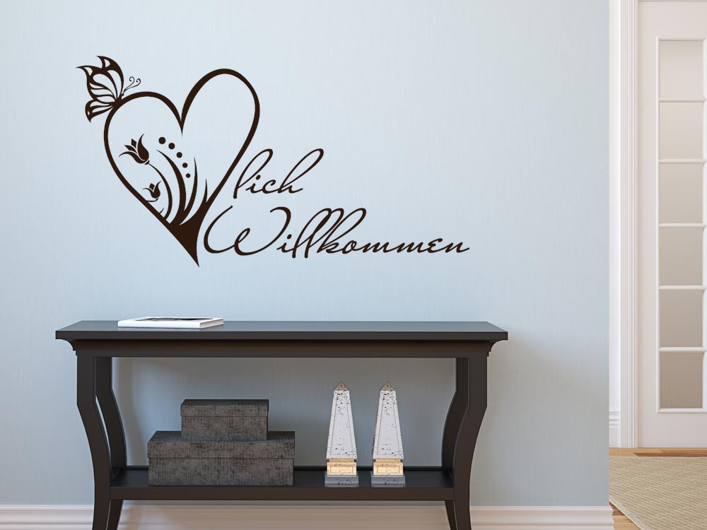 Wandtattoo für Flur Herzlich Willkommen mit Herz