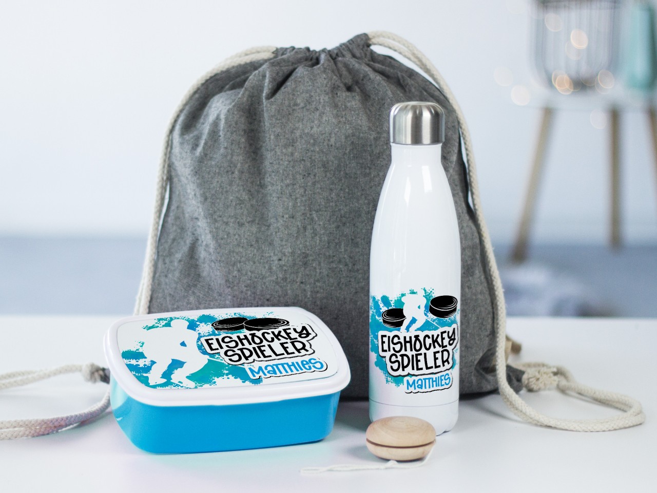 Geschenkset Junge Trinkflasche Brotdose Zugbeutel,...