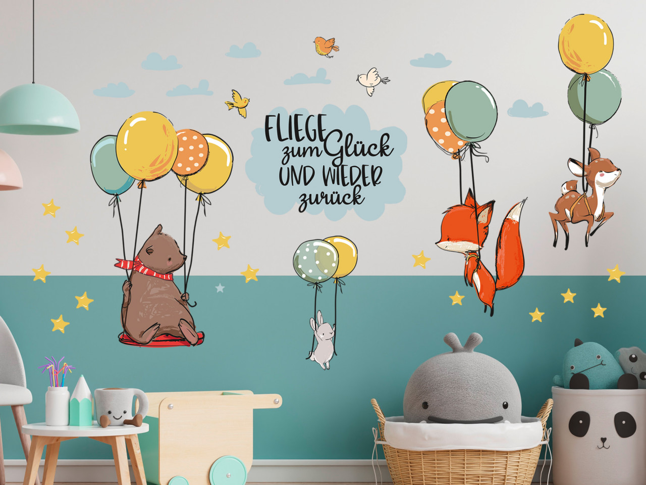 Wandtattoo Kinderzimmer, Waldtiere mit Luftballons und...