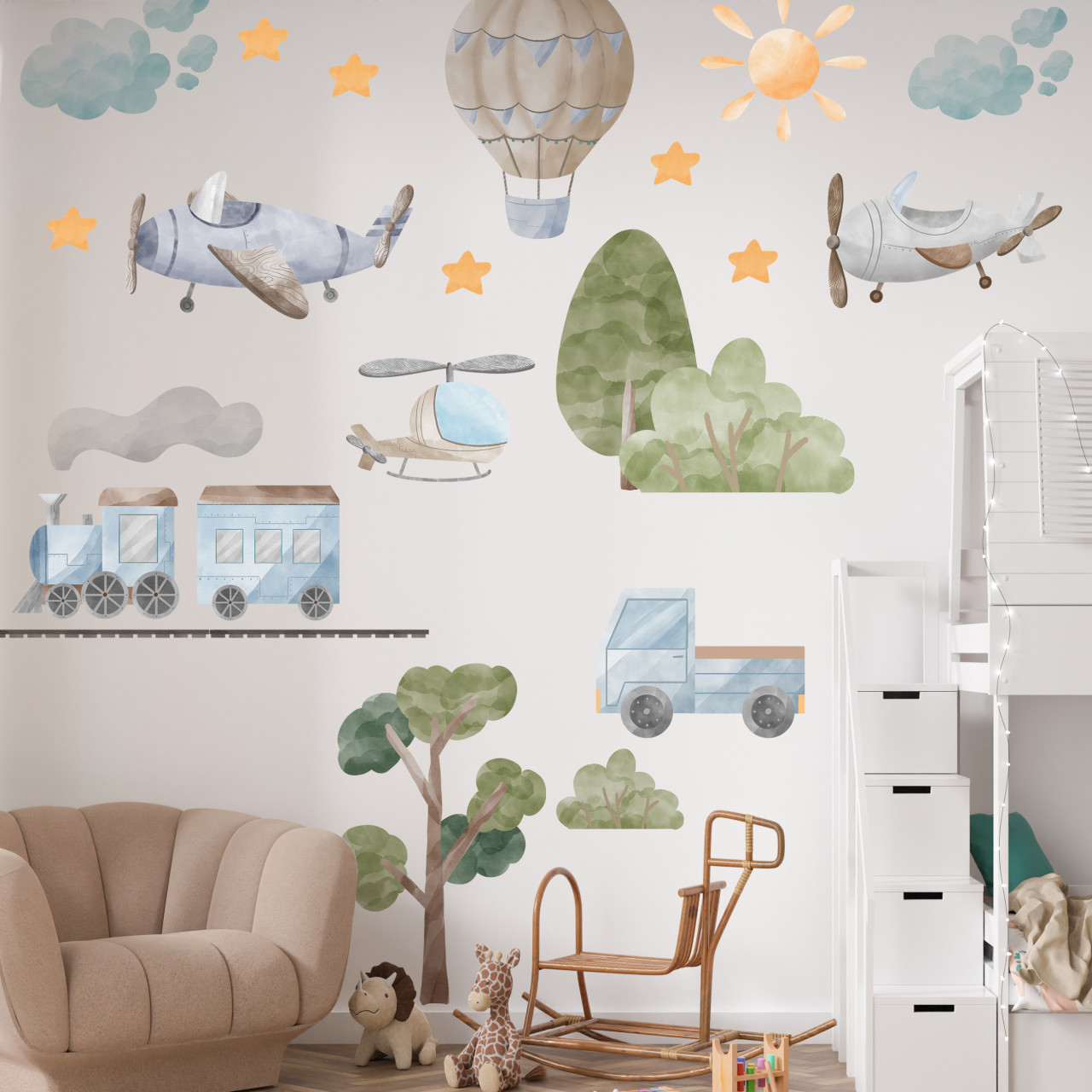 Wandtattoo Kinderzimmer Set – Flugzeug