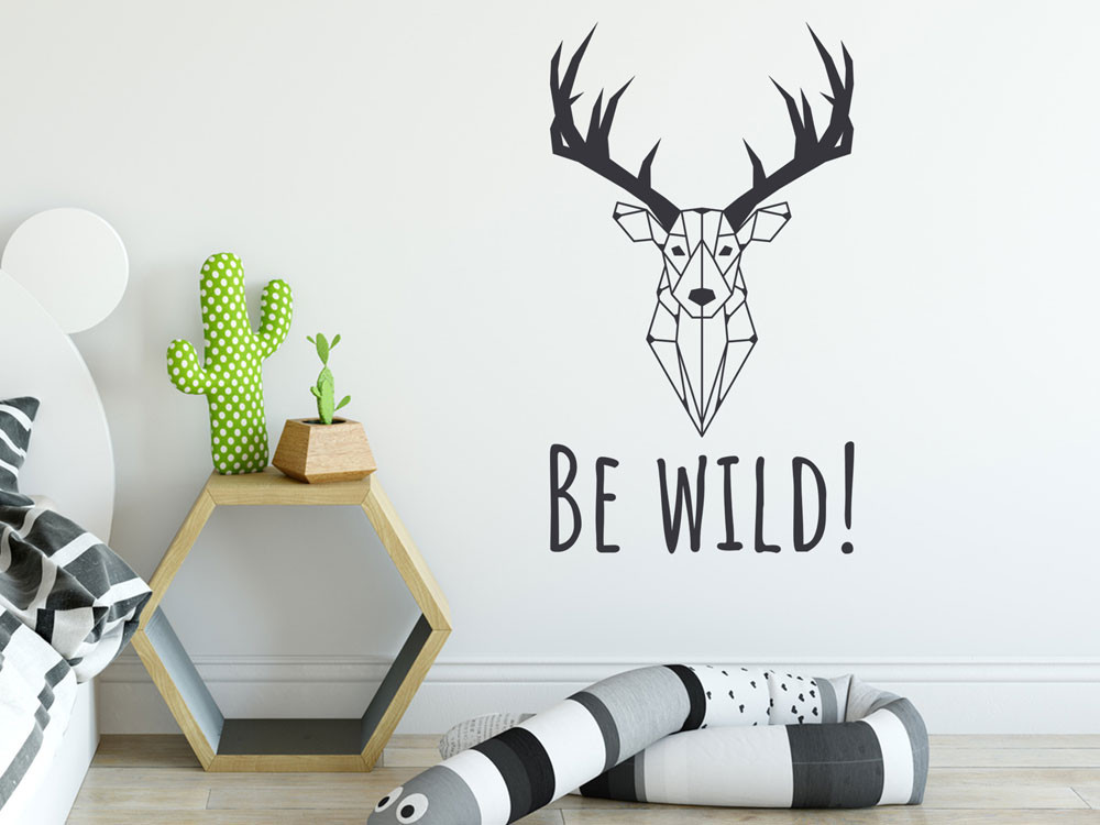 Wandtattoo Hirschkopf skandinavisch mit Be Wild