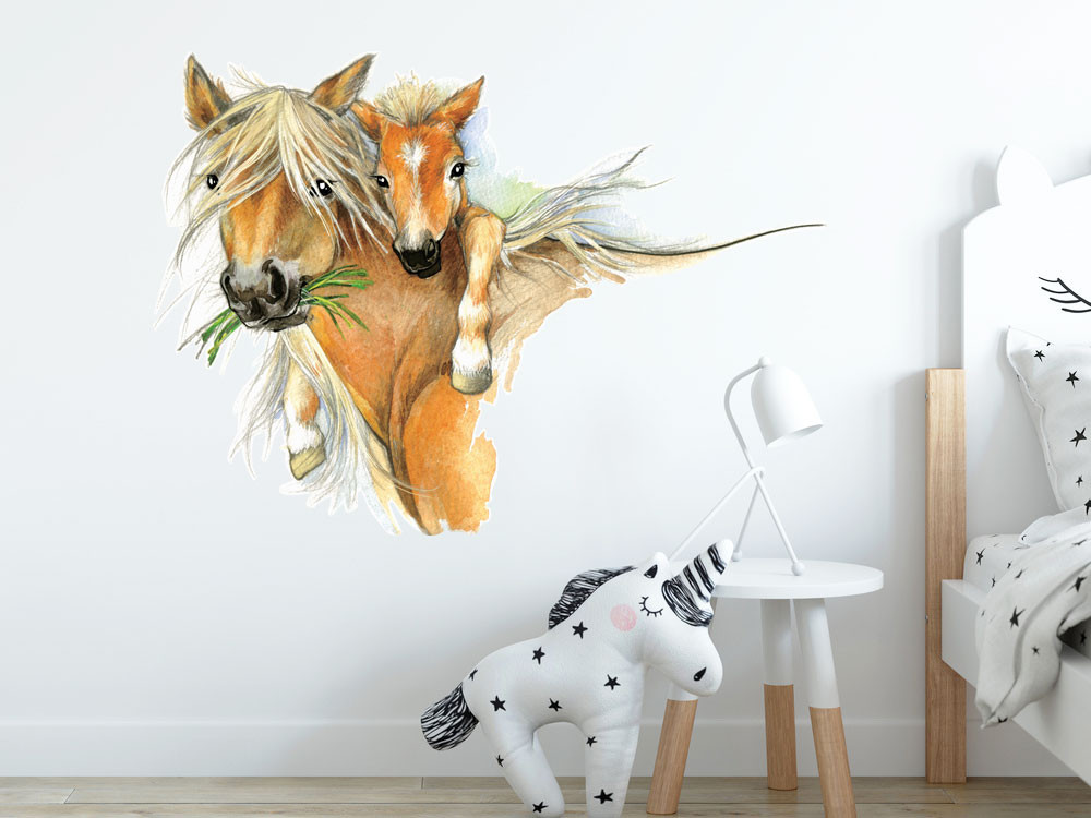 Wandtattoo Pferd mit Fohlen braun