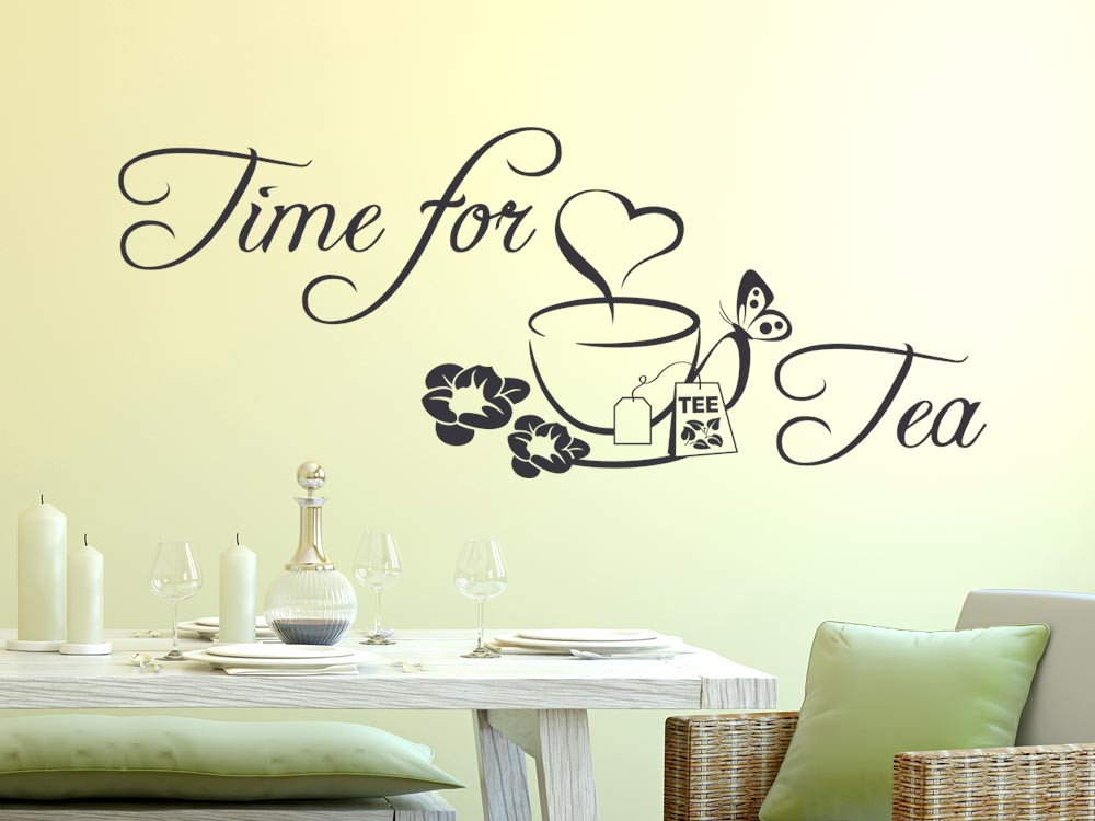 Wandtattoo Wandspruch Time for Tea im floralen Design