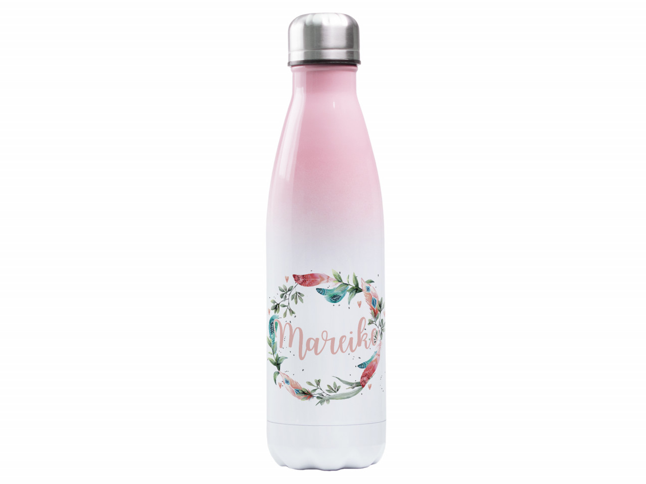 Trinkflasche rosa ♥ personalisiert - Federkranz