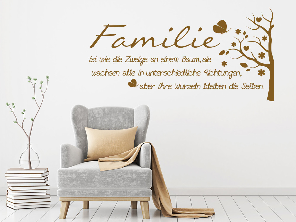 Wandtattoo Familie für Wohnzimmer Spruch Familie Zweig Baum