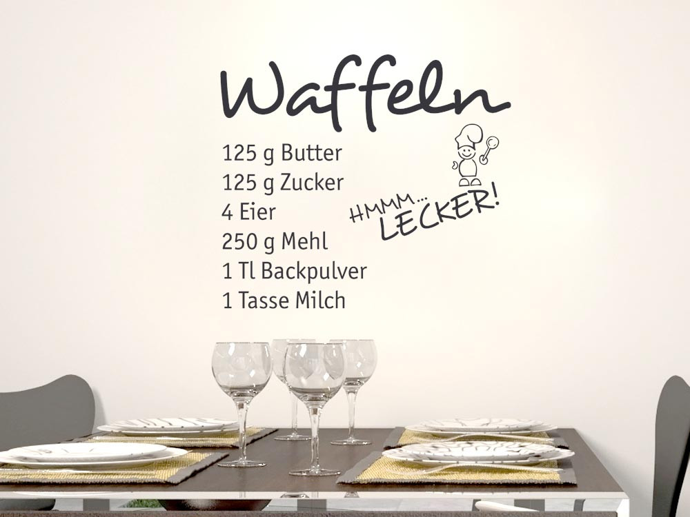 Wandtattoo Küche Rezept Waffeln mit lustigem Koch